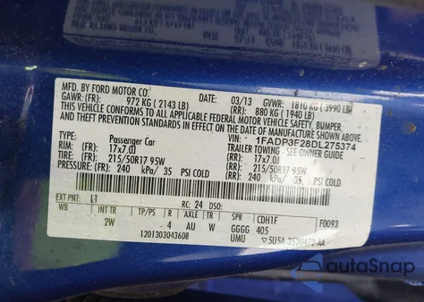 2013 Ford Focus Se from USA, damaged, VIN 1FADP3F28DL275374